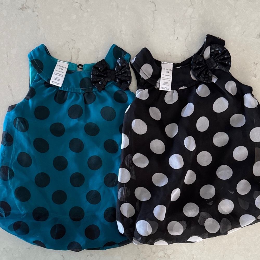 George Kids Polka Dot Tops - Teal and Black